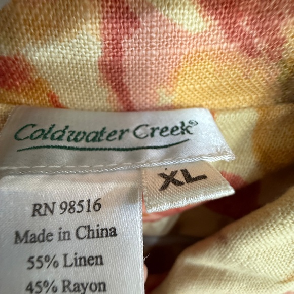Yellow Orange Pink Red Rose Linen Trucker Jacket - Coldwater Creek - XL - Picture 13 of 16